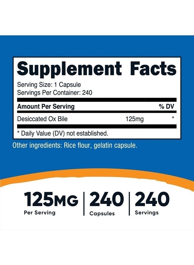 Nutricost, Ox Bile , 125 mg , 240 Capsules - Image 2
